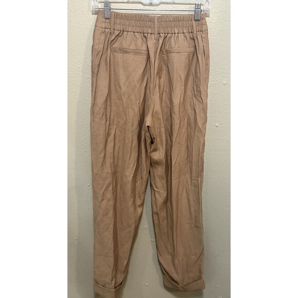 A New Day Tan Brown‎ Cropped Pants Trousers Size 2 Elastic Waist Cuffed Hem - Picture 5 of 6